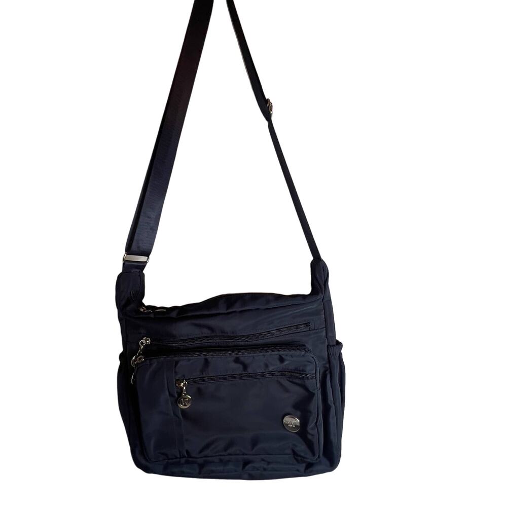 Jiel Shi Fashion Multi-Pocket Blue Nylon Tote Purse Crossbody Adjustable Strap